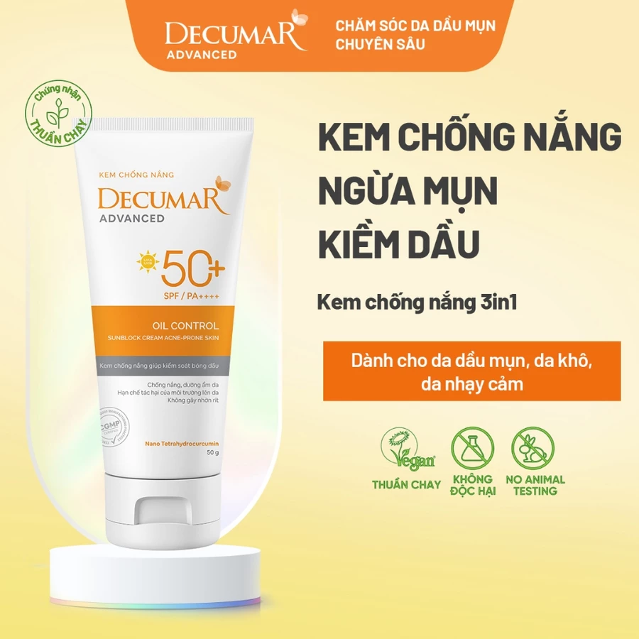 Kem Chống Nắng Ngăn Ngừa Mụn Decumar Advanced 50g, Kiềm Dầu, Thẩm Thấu Nhanh, SPF 50+, PA++++ - DAV02